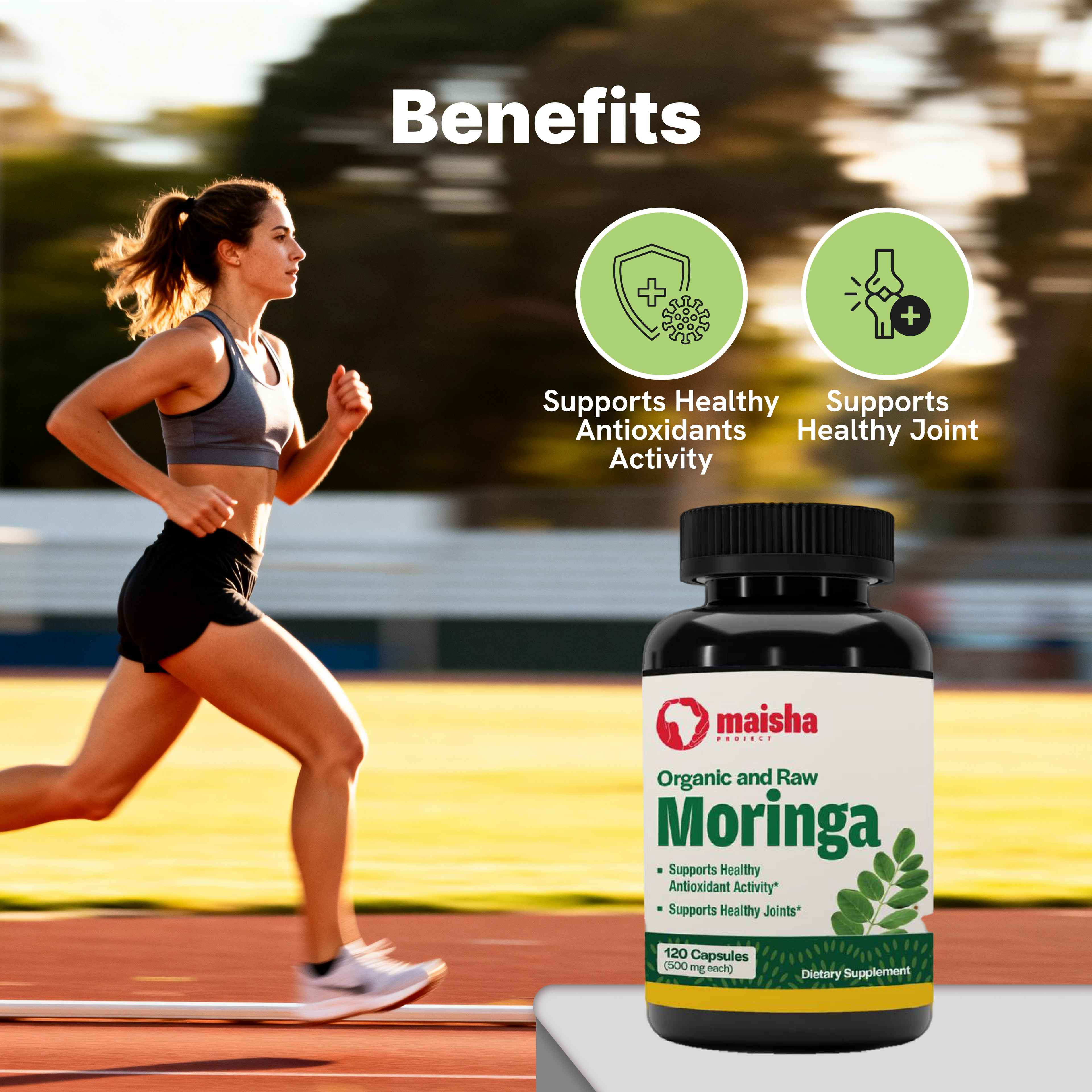Moringa Capsules (120 x 500 mg, Vegetable Capsules with Organic Powder)