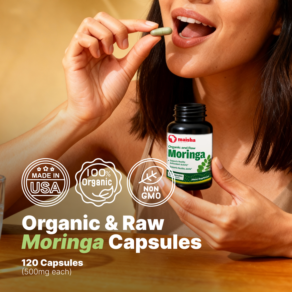 Moringa Capsules (120 x 500 mg, Vegetable Capsules with Organic Powder)
