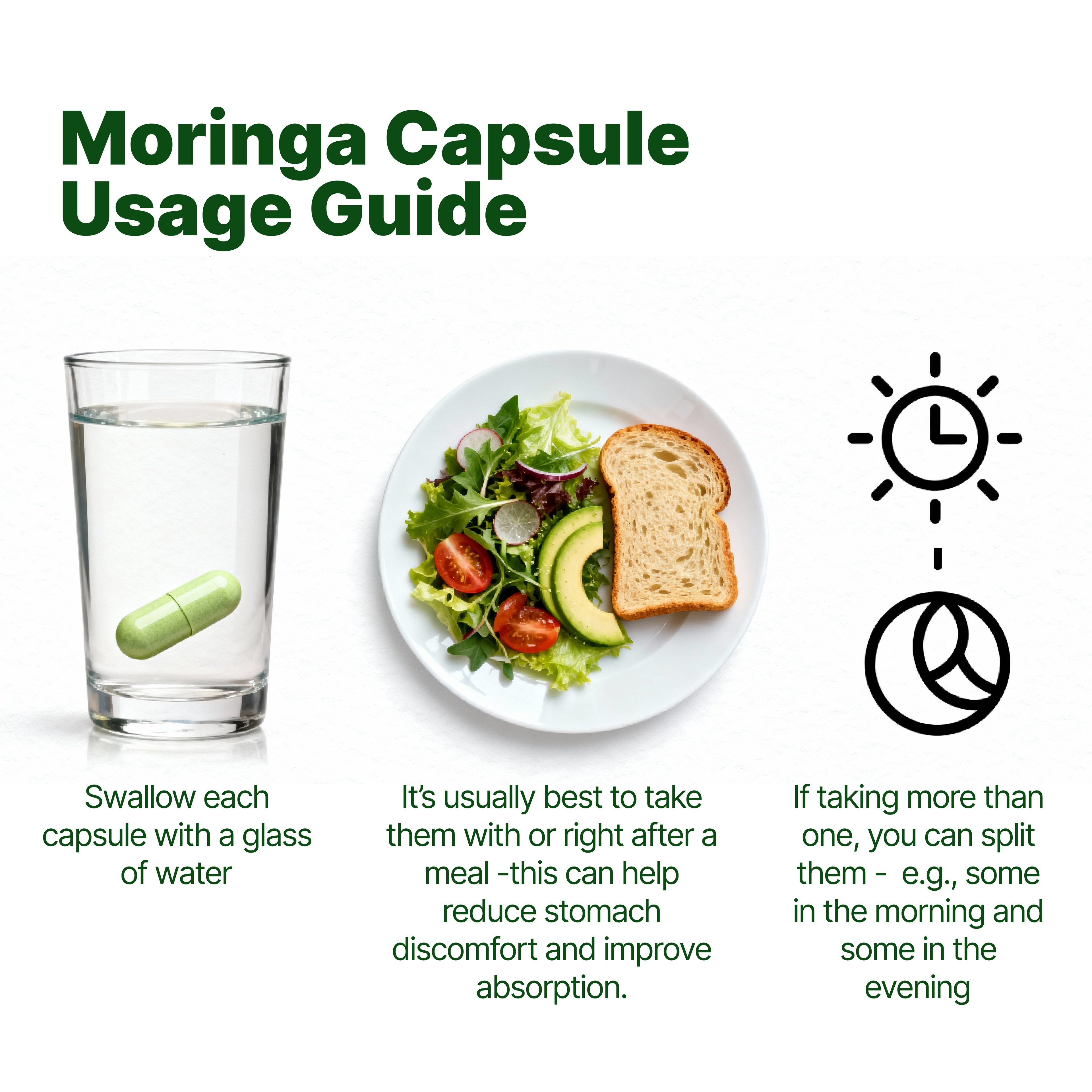 Moringa Capsules (120 x 500 mg, Vegetable Capsules with Organic Powder)