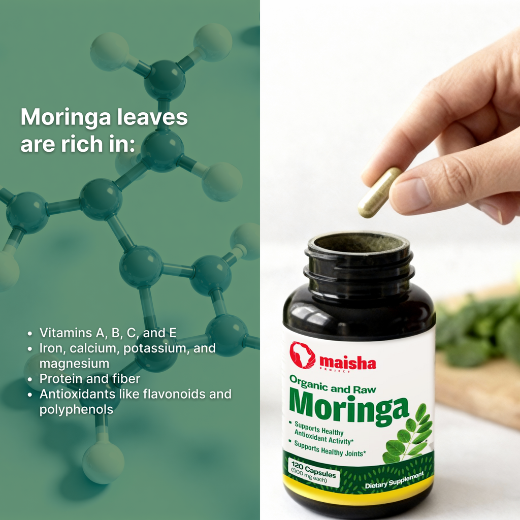 Moringa Capsules (120 x 500 mg, Vegetable Capsules with Organic Powder)